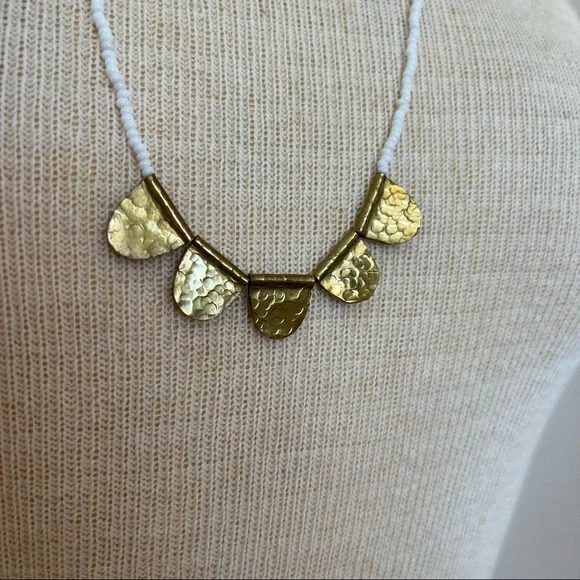 Hammered Gold and Bead Necklace - Picture 7 of 15